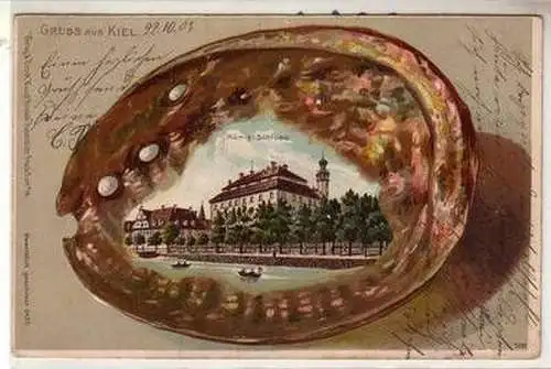54322 Präge Ak Lithographie Gruß aus Kiel königliches Schloss 1909