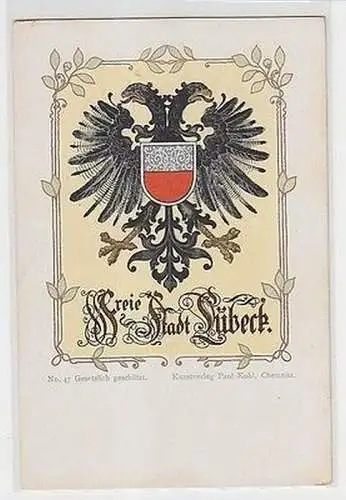 61122 Wappen Ak Lithographie Freie Stadt Lübeck um 1900