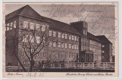 03504 AK Stolp (Słupsk) in Pommern - Staatl. Lessing-Schule + Stolpe-Brücke 1933