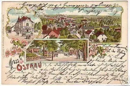 03114 Ak Lithographie Gruss aus Ostrau Gasthof usw.1899