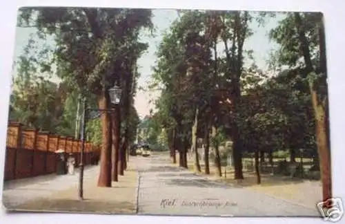 rare Ak Kiel Düsternbrooker Allee mit Strassenbahn 1913