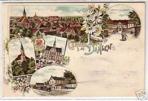 schöne Ak Gruss aus Dahlen Bahnhof usw. 1902
