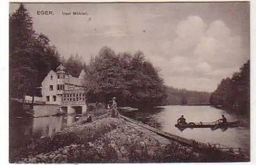 35104 Ak Eger Insel Mühlerl mit Café um 1920