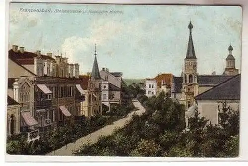 38780 Ak Franzensbad Stefanstrasse u. Russische Kirche 1909