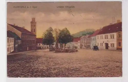 85380 AK Klösterle an der Eger - Unterer Ringplatz mit Brunnen und Kutsche