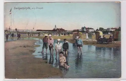 47566 Ak Swinemünde Swinoujscie am Strande 1908