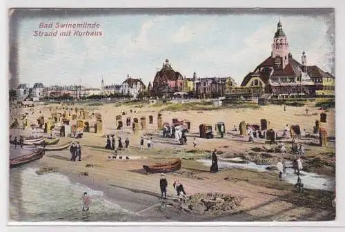 90373 Feldpost Ak Bad Swinemünde Swinoujscie Strand mit Kurhaus 1912