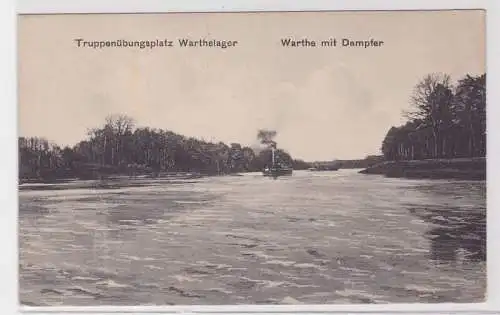 79814 Feldpost Ak Truppenübungsplatz Warthelager Warthe mit Dampfer 1917
