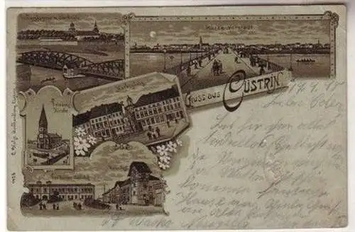58960 Mondscheinkarte Gruß aus Cüstrin Freiburger Bahnhof, Post 1898