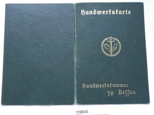 Handwerkerkarte Tapezierer aus Dessau Handwerkskammer für Anhalt 1934 (110648)