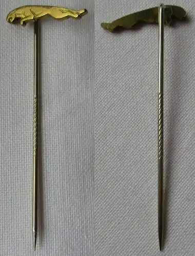 alte vergoldete Anstecknadel Logo Fahrzeughersteller Jaguar (130891)