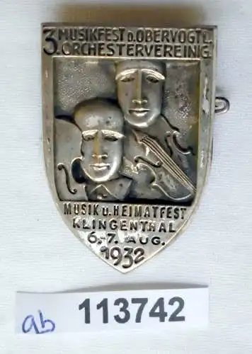 seltenes altes Abzeichen Musik- u. Heimatfest Klingenthal August 1932 (113742)
