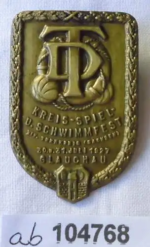 altes Blech Abzeichen Kreis Spiel- & Schwimmfest Glauchau 1927 (104768)