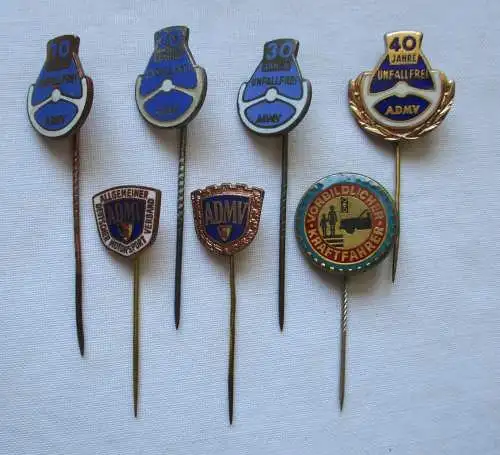 7x DDR Anstecknadel Kraftverkehr ADMV 10, 20, 30, 40 Jahre unfallfrei (143491)