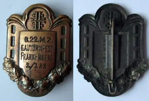 seltenes Blech Abzeichen Gauturnfest Frankenberg 1922 (132146)