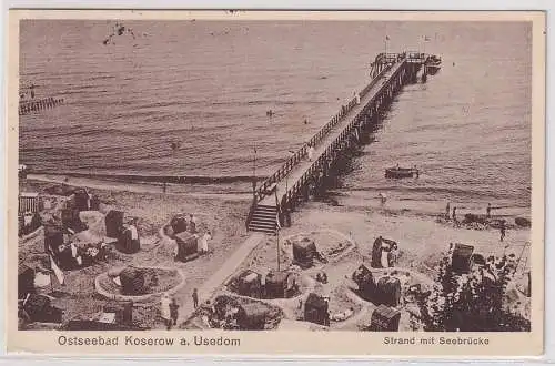 67113 AK Ostseebad Koserow auf Usedom - Strand mit Seebrücke, Bahnpost 1930