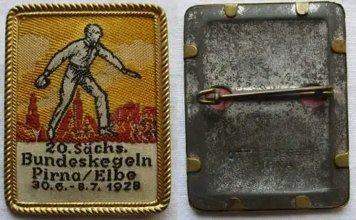 gesticktes Abzeichen 20. Sächs. Bundeskegeln Pirna /Elbe 1928 (122749)