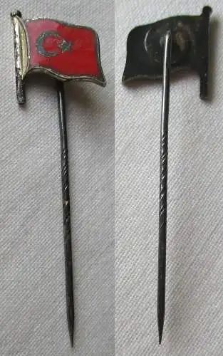 alte emaillierte Anstecknadel rot Halbmond + Stern Flagge Türkei (151435)