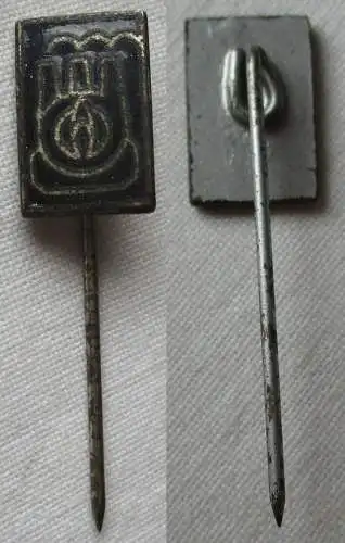 altes emailliertes Firmen Abzeichen Anstecknadel d vor Fabrikgebäude (145343)