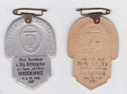 Pappabzeichen Bez. Turnfest & 25j. Stiftungsfest Grossenlupnitz 1927 (132654)