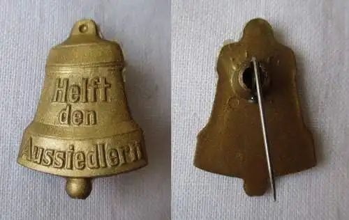 alte Anstecknadel Kunststoff Glocke "Helft den Aussiedlern" (166916)
