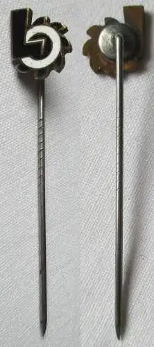 alte emaillierte Firmen Anstecknadel Schauffelrad mit Initiale L (137490)