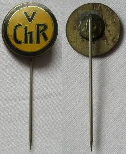 alte emaillierte Firmen Anstecknadel schwarz gelb rund Initialen V ChR (139484)