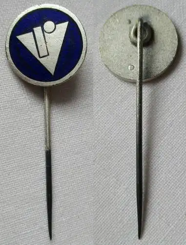 alte emaillierte runde Firmen Anstecknadel Logo auf blauem Grund (137377)