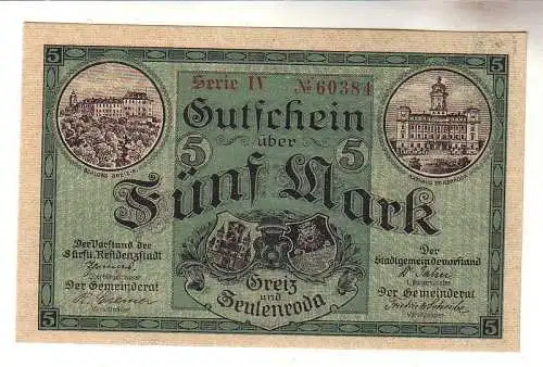 5 Mark Banknote Groß-Notgeld der Städte Greiz Zeulenroda 1918