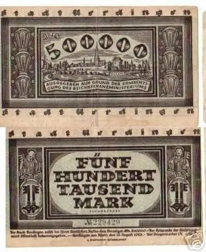 Banknote Inflation 500000 Mark Stadt Uerdingen 1923