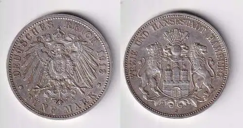 5 Mark Silbermünze Freie und Hansestadt Hamburg 1913 Jäger 65 (157120)