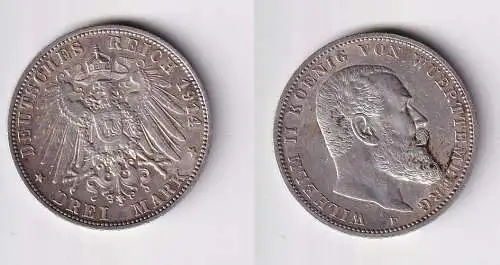 3 Mark Silber Münze Wilhelm II König von Württemberg 1914 (153239)