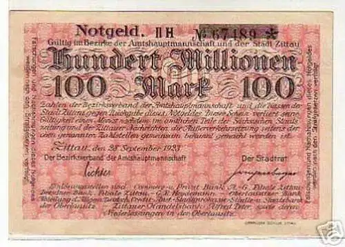 rare Banknote Inflation 100 Millionen Mark Zittau 1923