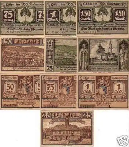 10 Banknoten Notgeld Sparkasse Lähn im Riesengebirge