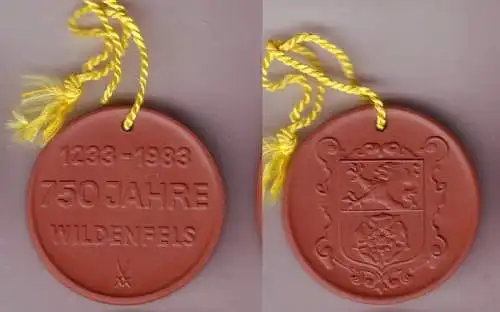 braune DDR Porzellan Medaille 750 Jahre Wildenfels 1233-1983