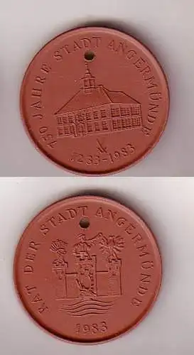 seltene braune DDR Porzellan Medaille 750 Jahre Stadt Angermünde 1233-1983