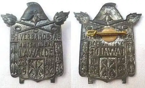 seltenes Blech Abzeichen 51. Verbandstag Feuerwehr Amtsh. Löbau Lawalde 1932