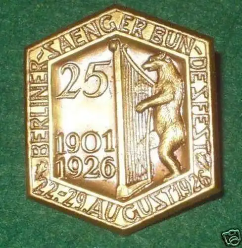 altes Abzeichen Berliner Sänger Bundesfest 1926