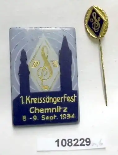 2 alte Abzeichen 1. Kreissängerfest Chemnitz 8.-9. September 1934