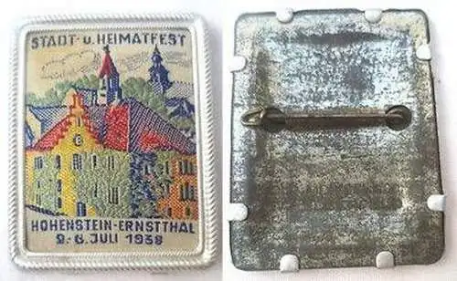 seltenes gesticktes Blech Abzeichen Heimatfest Hohenstein Ernstthal 1938