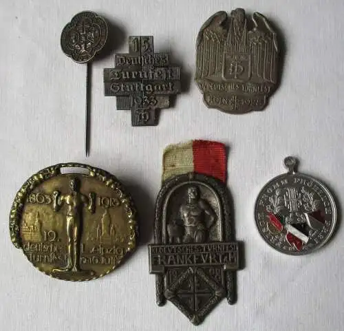Konvolut 6 Abzeichen Deutsches Turnfest Frankfurt, Köln, Leipzig, usw. (113513)