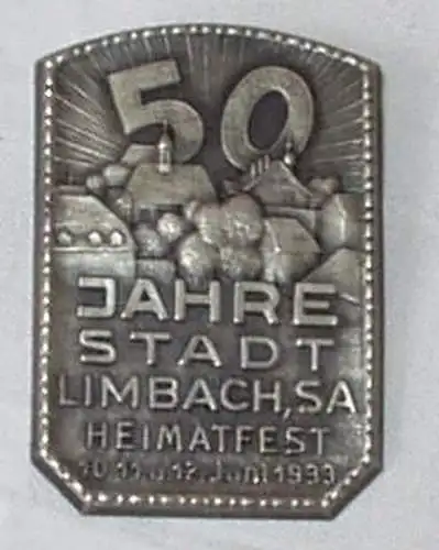 Abzeichen 50 Jahre Stadt Limbach Heimatfest Juni 1933