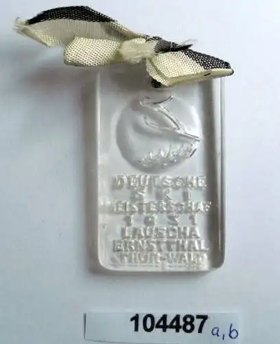 seltenes Glas Abzeichen Deutsche Ski Meisterschaft 1931 Lauscha Ernstthal