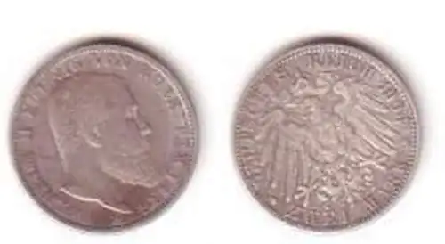2 Mark Silber Münze 1906 Württemberg Wilhelm II.