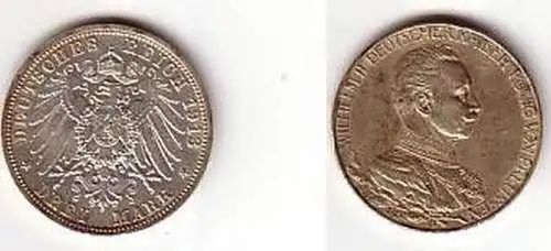 3 Mark Silber Münze Preussen Kaiser Wilhelm II 1913 A