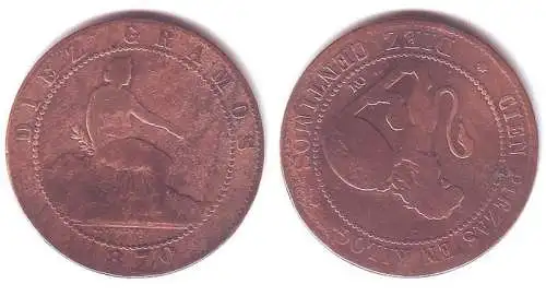 10 Centimos Kupfer Münze Spanien 1870