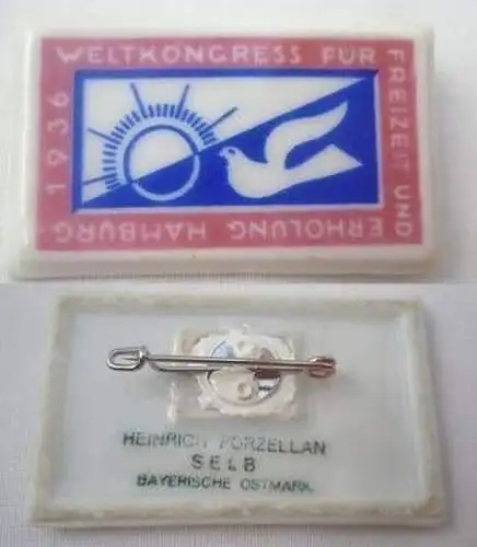 Porzellan Abzeichen Weltkongreß für Freizeit und Erholung Hamburg 1936