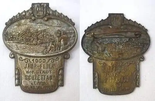 altes Blech Abzeichen 1000 Jahrfeier Stadt Schlettau 1927