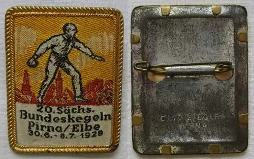 gesticktes Abzeichen 20. Sächs. Bundeskegeln Pirna /Elbe 1928 (117276)