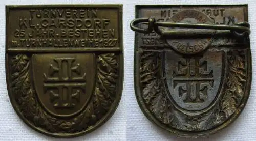 altes Blech Abzeichen Turnverein Kl.Carsdorf Turnhallenweihe 1927 (152034)